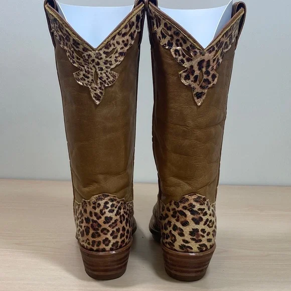 Abilene Boot Co. Tan and Leopard Print Heeled Boots - Picture 3 of 9